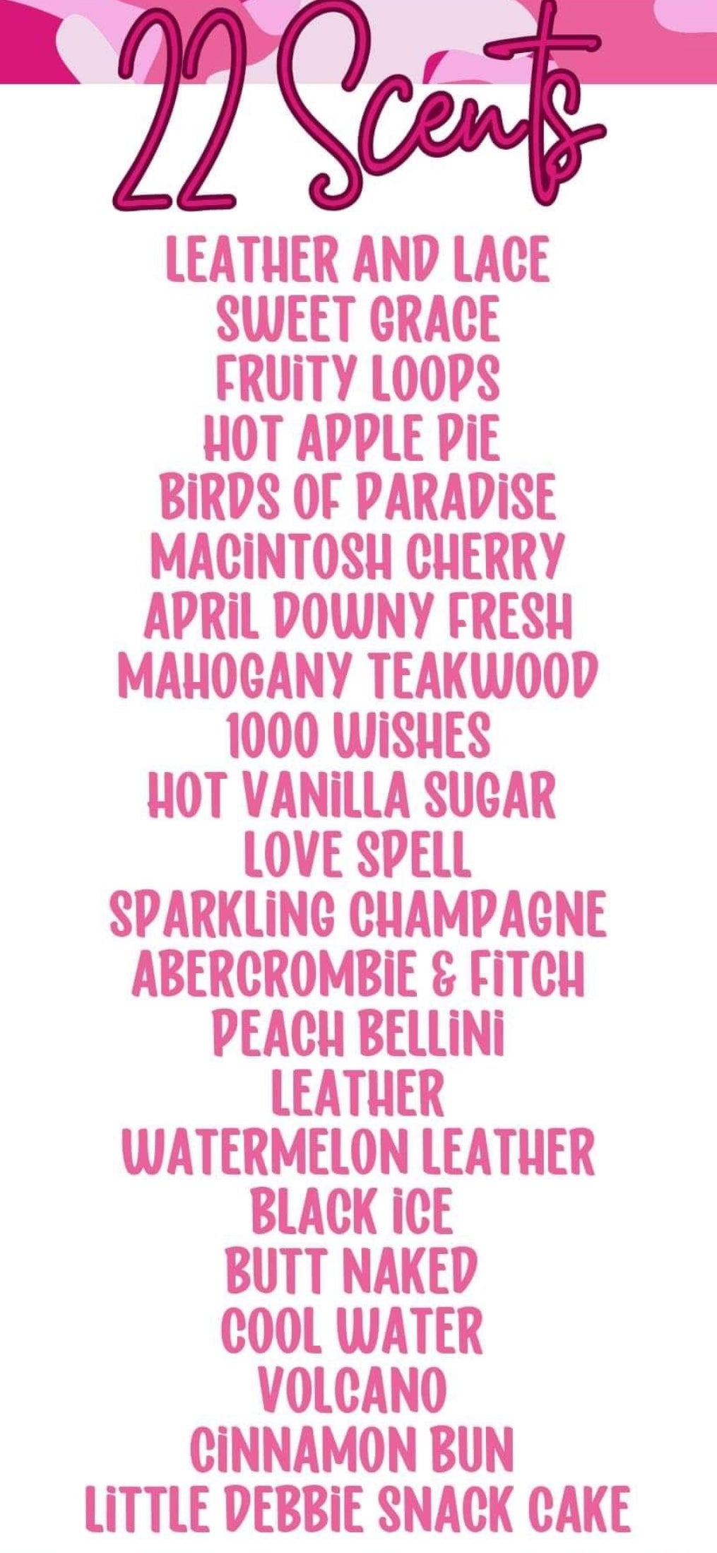 Different fragrances that are available