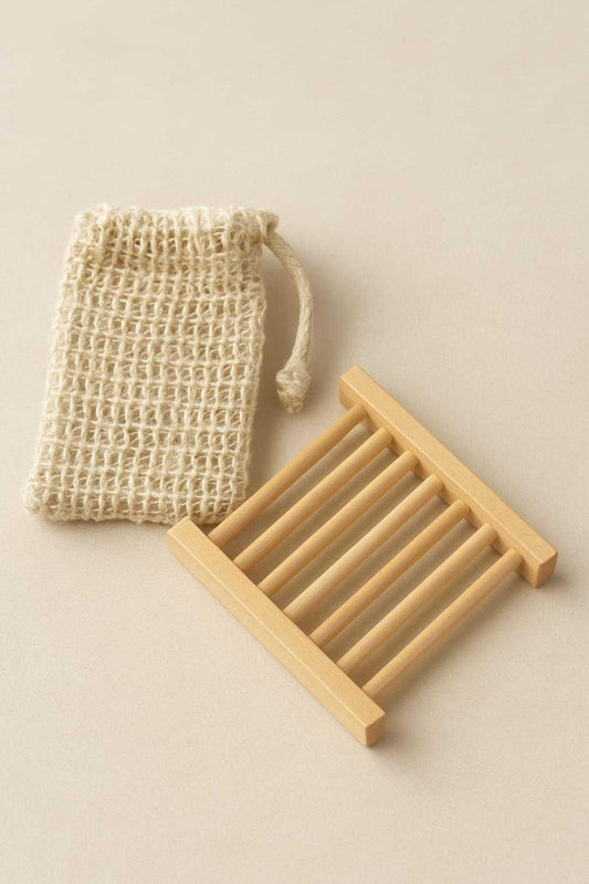 Bamboo Soap Holder Or Exfoliating Soap Pouch.